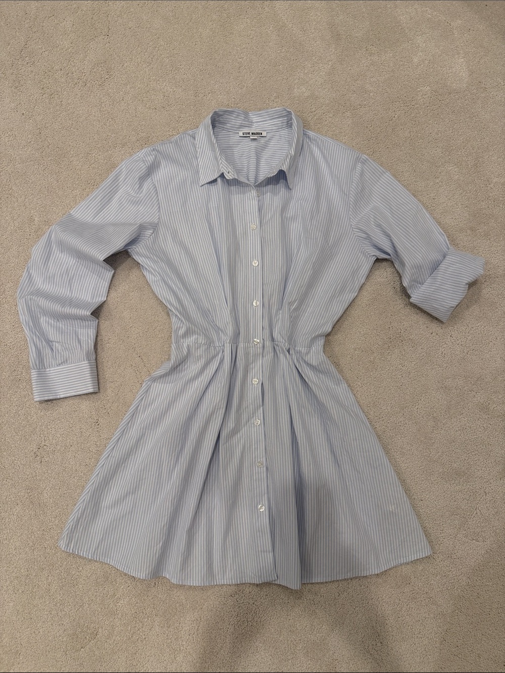 Steve Madden Light Blue & White Striped Shirt Dress